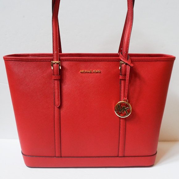 MICHAEL KORS JET SET TRAVEL LARGE TOP ZIP SHOULDER TOTE BAG RED - Picture 11 of 11
